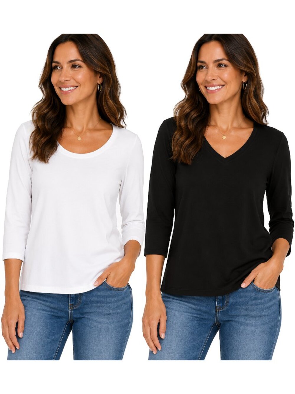Belle by Kim Gravel Black White 2 Pack Layering Tops 3/4 Sleeve XS